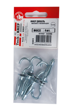 Дюбель (анкер) Молли RO (с полукольцом) М4х32 (4 шт) - пакет Tech-Krep