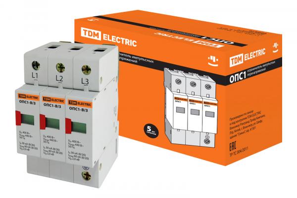 Ограничитель импульсных перенапряжений  3П  400B  30-60кА  TDM  ОПС1-В