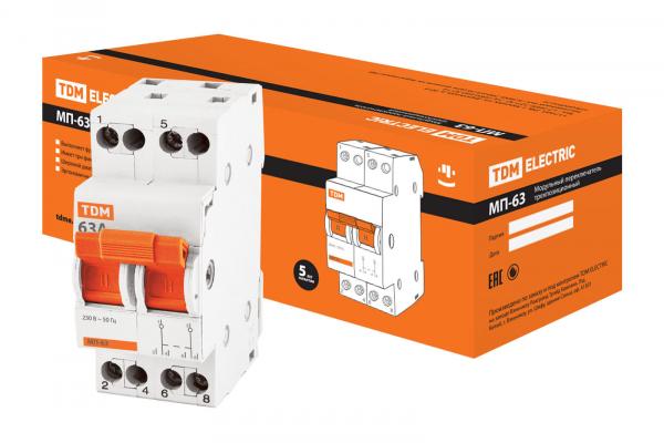 Выключатель Нагрузки  2П  63А  TDM  МП-63  переключатель модульный 3-позиционный