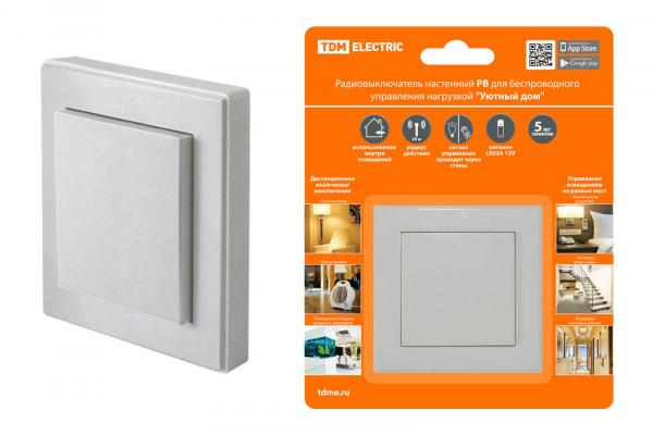 Умный Дом Радиовыключатель настенный РВ1 (1 клавишный) для  беспроводного управления нагрузкой SQ1508-0214 TDM