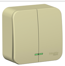 Schneider Electric  BLANCA  Бежевый Выключатель  2-клавишный (cхема.5) с подсветкой изолирующая пластина,10А,250B, открытая установка BLNVA105117