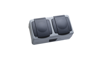 Makel  IP55 Plus Серый   Блок розетка З/К с крышкой + розетка З/К с крышкой